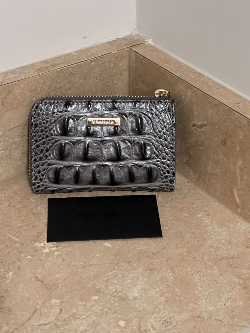 Brahmin Anita Charcoal Zinnia Small Zip Leather Wallet